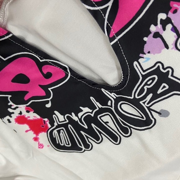 💋Graffiti Cami Sytle Side Splits Front Cuts W/ front Ties Sleeveless T-Shirt - Picture 7 of 8